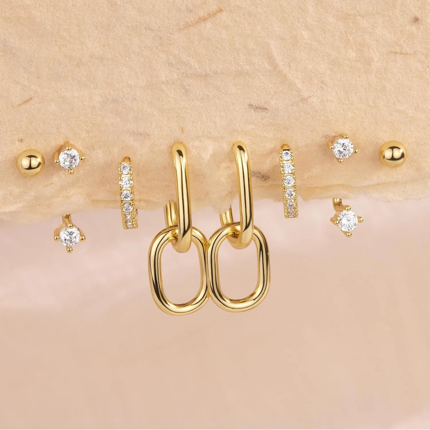 4 Pairs Stud Hoop Earrings Set for Women, Trendy Dangle Jacket Huggie Stacks for Multiple Piercing, Hypoallergenic Cartilage Jewelry Gifts