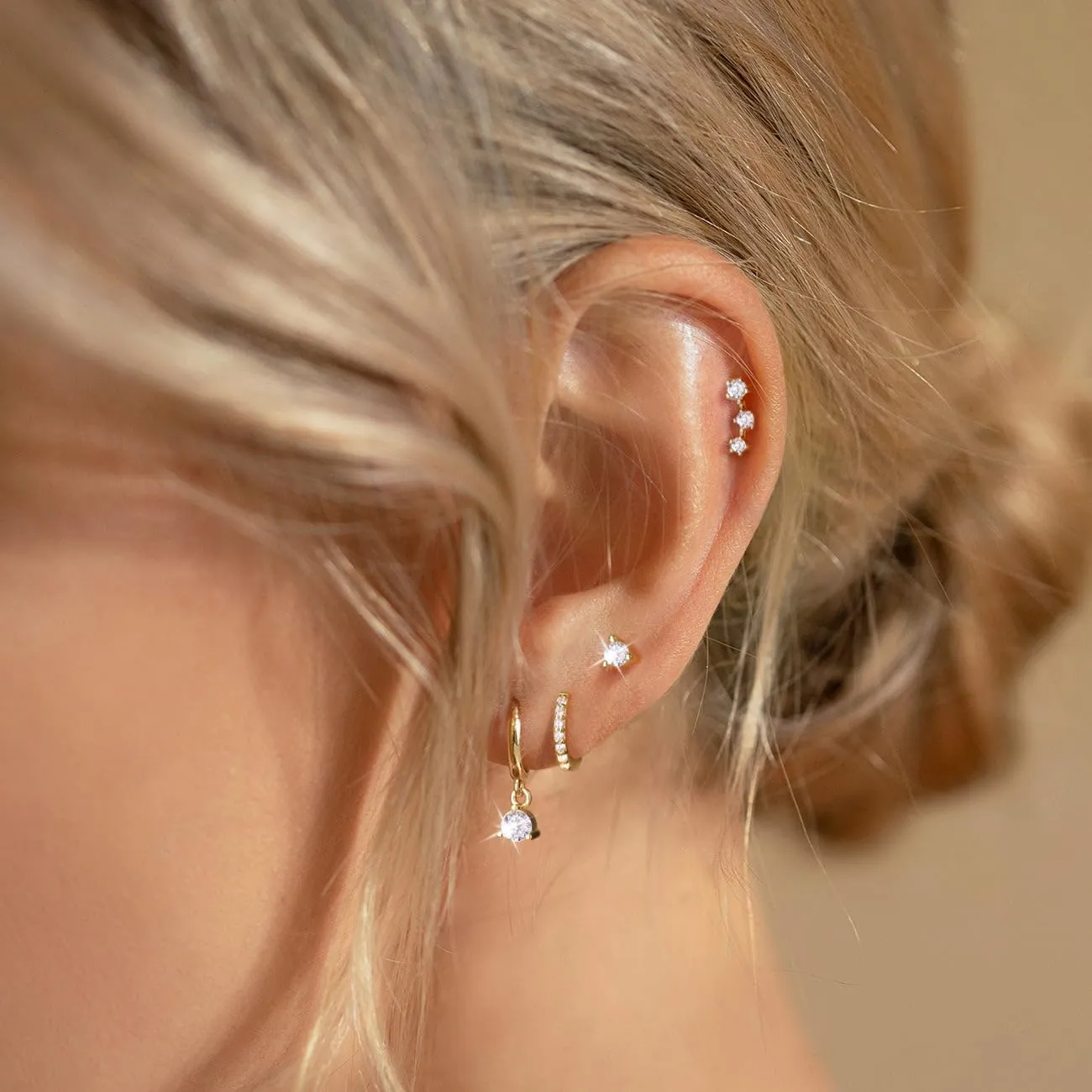 4 Pairs Stud Hoop Earrings Set for Women, Trendy Dangle Jacket Huggie Stacks for Multiple Piercing, Hypoallergenic Cartilage Jewelry Gifts