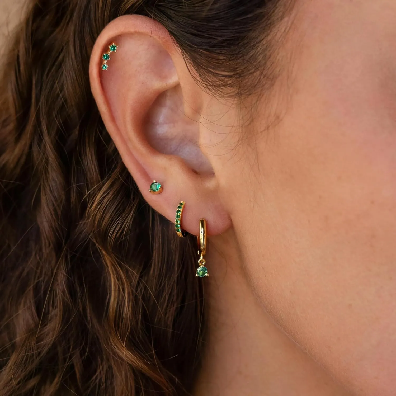 4 Pairs Stud Hoop Earrings Set for Women, Trendy Dangle Jacket Huggie Stacks for Multiple Piercing, Hypoallergenic Cartilage Jewelry Gifts