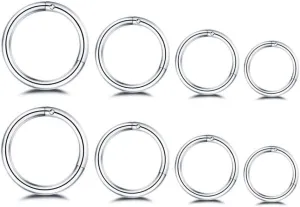 4Pairs Nose Rings Hoop Earrings for Women Men Boys 6-12mm (18g silver)