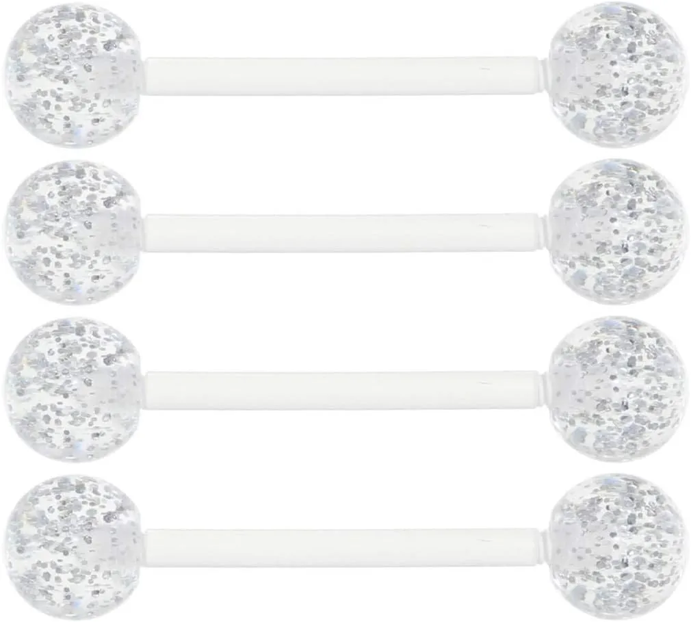 4pcs 14G Clear Glitter Bioplast Tongue Ring Nipple Barbell 6mm UV Acrylic Ball