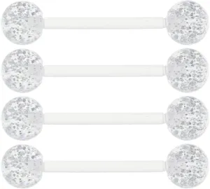 4pcs 14G Clear Glitter Bioplast Tongue Ring Nipple Barbell 6mm UV Acrylic Ball