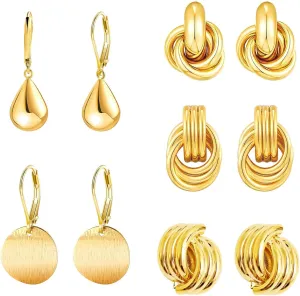 5 Pairs Gold Earrings Set 18K Gold Plated Earrings for Women Drop Dangle Earrings Gold Earings Lightweight Jewelry Gifts