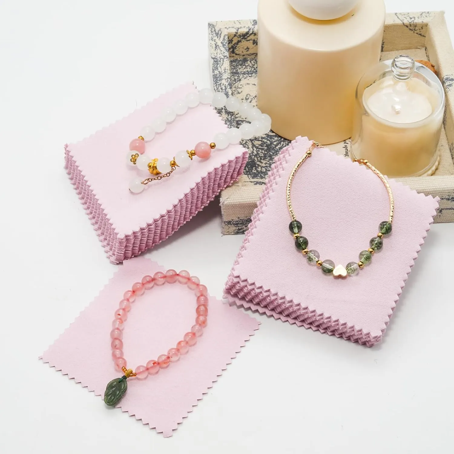 50 Pcs Pink Jewelry Cleaning Cloth - Premium Polish Cloth for Silver, Gold, Platinum & Glasses (Wrapped Tarnish Remover)