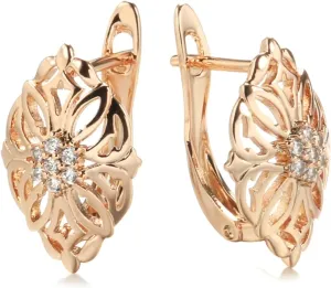 585 Rose Gold Color Water Drop Earrings for Women Vintage Russian Jewelry Natural Zircon Earring