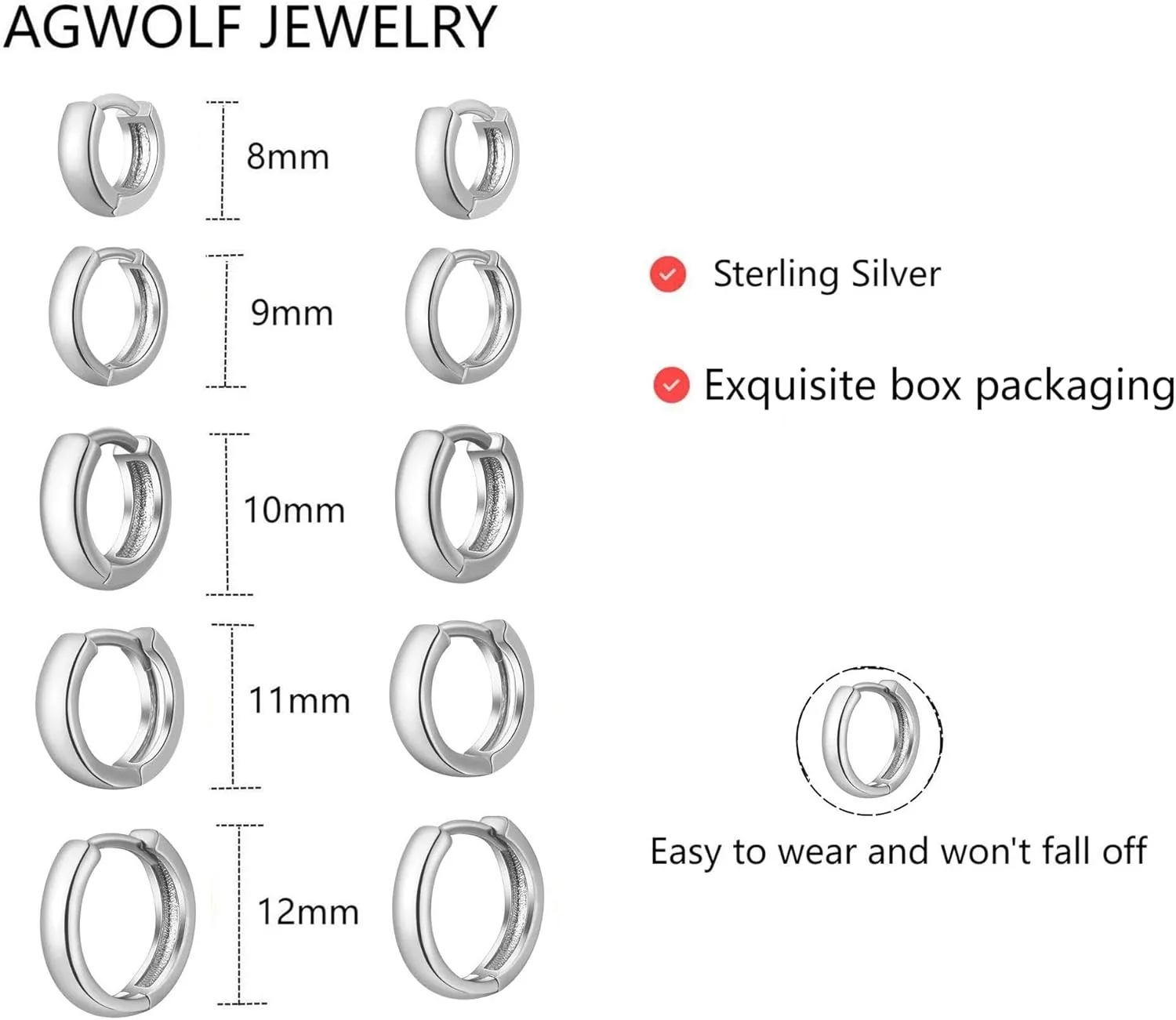 5Pairs Gold Hoop Earrings for Women, Dainty 14K Gold Plated Huggie Hoop Earrings for Women Lightweight Cartilage Earrings Set for Multiple Piercing Cartilage Hoop Earrings Stack Trendy Jewelry (8mm 9mm 10mm 11mm 12mm)