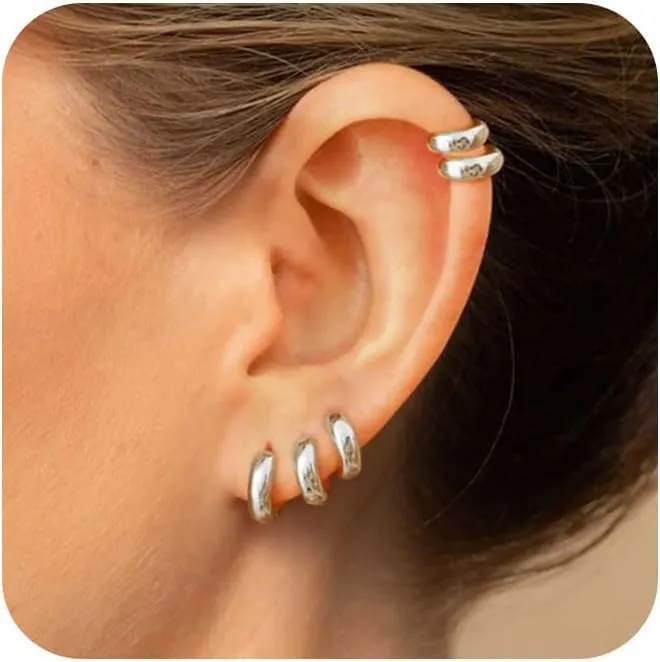 5Pairs Gold Hoop Earrings for Women, Dainty 14K Gold Plated Huggie Hoop Earrings for Women Lightweight Cartilage Earrings Set for Multiple Piercing Cartilage Hoop Earrings Stack Trendy Jewelry (8mm 9mm 10mm 11mm 12mm)