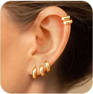 5Pairs Gold Hoop Earrings for Women, Dainty 14K Gold Plated Huggie Hoop Earrings for Women Lightweight Cartilage Earrings Set for Multiple Piercing Cartilage Hoop Earrings Stack Trendy Jewelry (8mm 9mm 10mm 11mm 12mm)