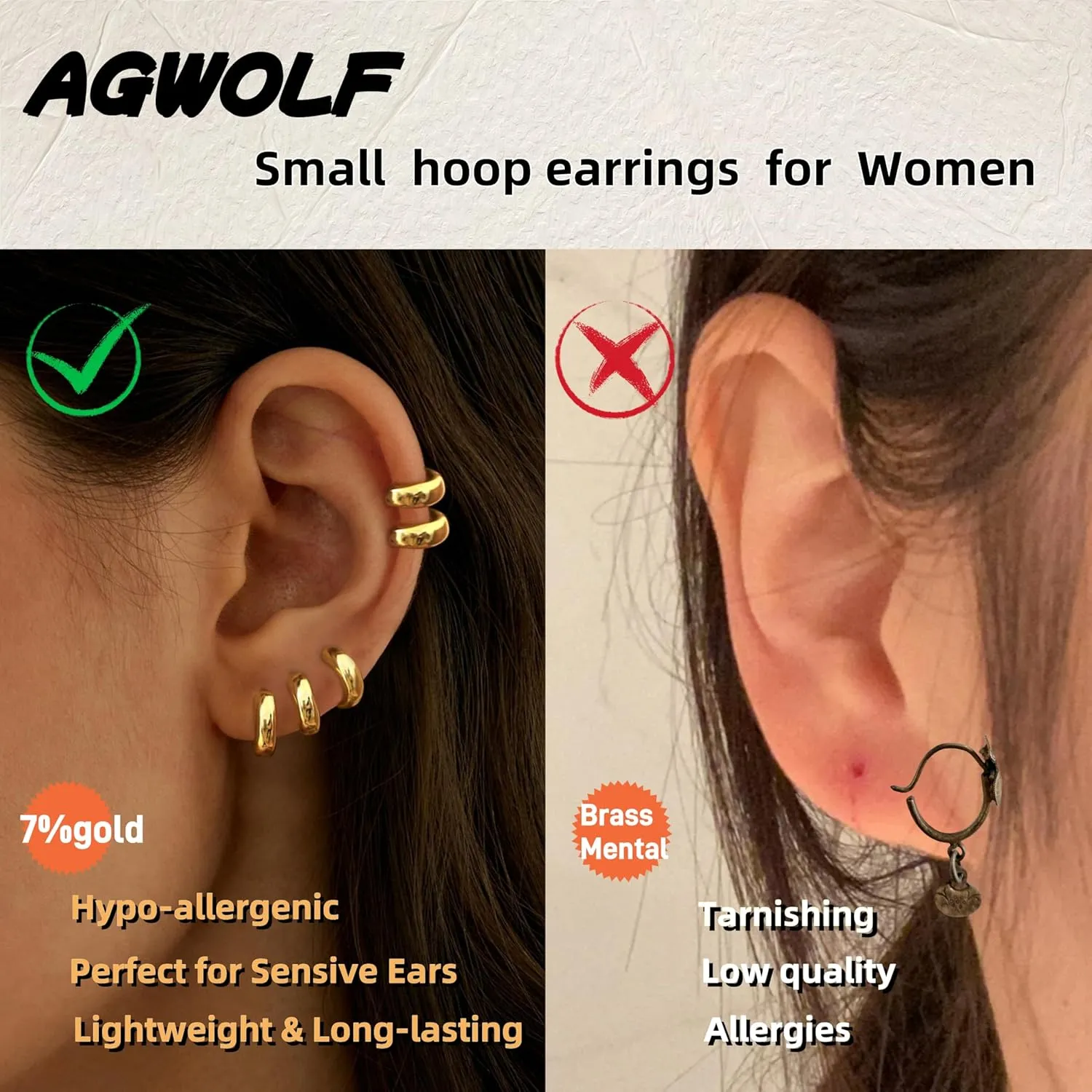 5Pairs Gold Hoop Earrings for Women, Dainty 14K Gold Plated Huggie Hoop Earrings for Women Lightweight Cartilage Earrings Set for Multiple Piercing Cartilage Hoop Earrings Stack Trendy Jewelry (8mm 9mm 10mm 11mm 12mm)