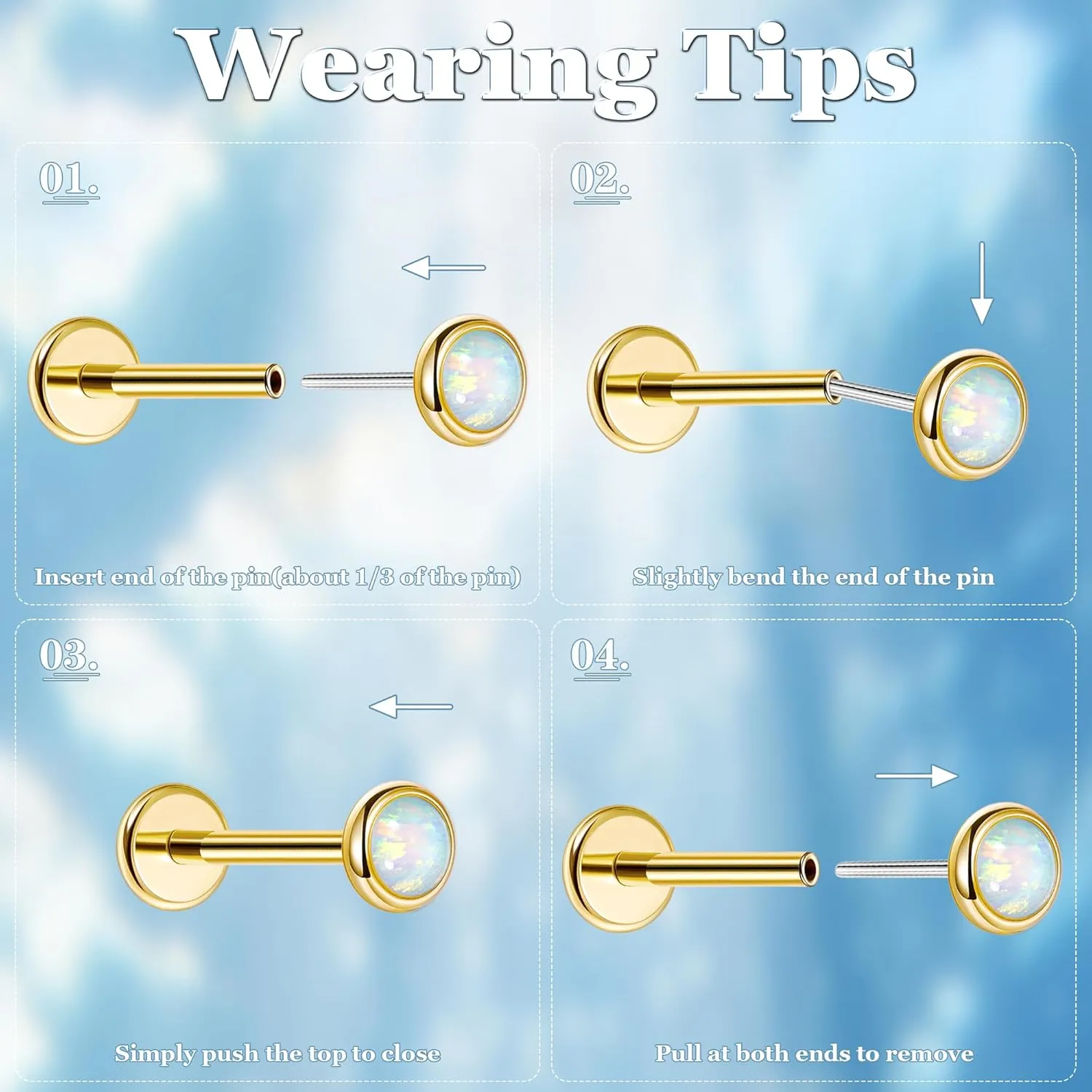 5Pcs 18G Surgical Steel Threadless Cartilage Labret Monroe Stud Earrings for Women Push in Flat Back Helix Tragus Lip Stud Earrings Conch Nose Stud Piercing Jewelry 6/8/10MM
