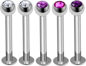 5Pcs Steel 14g 3/8 10mm Labret Earrings Piercing Jewelry Monroe Tragus Cartilage Lip Medusa 4mm Crystal Ball More Choices