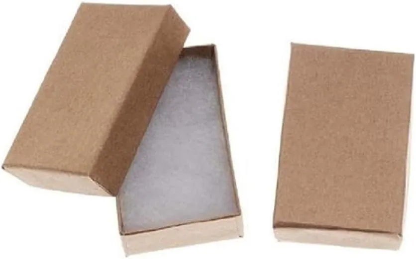 6 Pack Brown Kraft Cotton Filled Color Cardboard Neck, Ring, Earring, Pendant, Pocket Watch, Body Jewelry, Gift and Retail Boxes Size 3 1/4" x 2 1/8" x 1" Inch - by R J Displays
