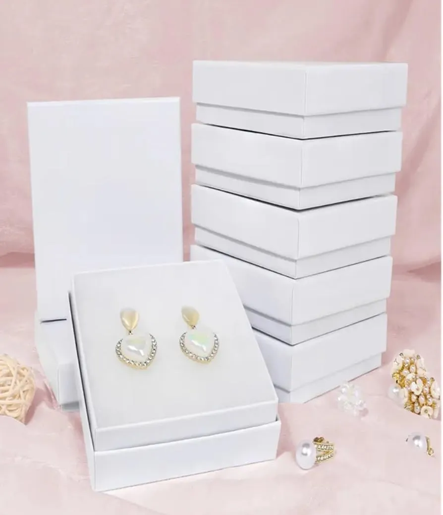 6 Pack Cotton Filled Swirl White Color Cardboard Jewelry Neck, Ring, Earring, Pendant, Pocket Watch, Body Jewelry, Gift and Retail Boxes Size 3 1/4" x 2 1/8" x 1" Inch - by R J Displays (White)
