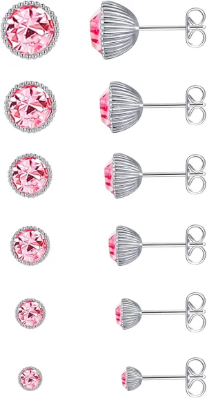 6 Pairs Rhinestone Stud Earrings Set,Hypoallergenic Earrings for Women Trendy Birthstone Jewelry Gifts