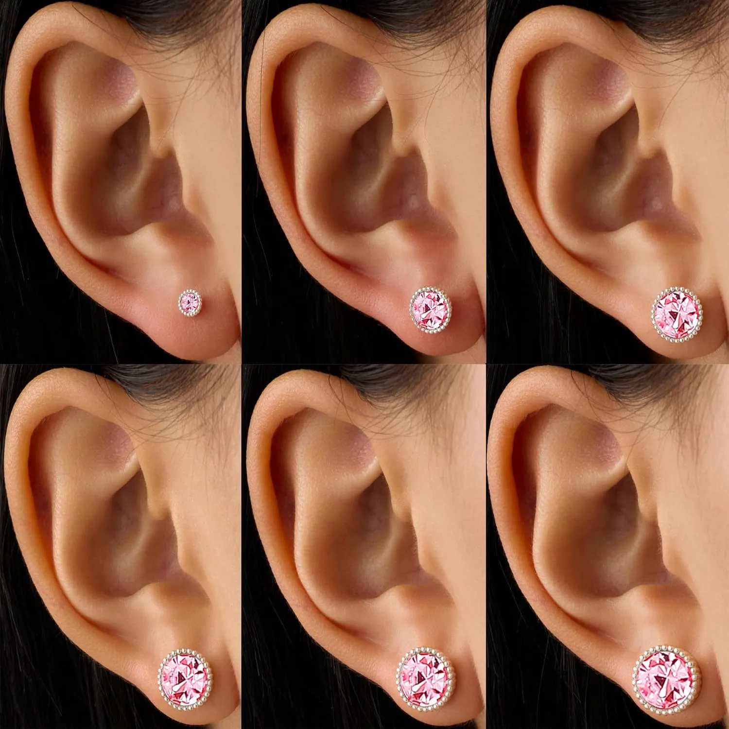 6 Pairs Rhinestone Stud Earrings Set,Hypoallergenic Earrings for Women Trendy Birthstone Jewelry Gifts