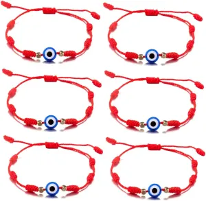 6 Pieces Handmade Knots Red Black Evil Eye Bracelets for Protection and Good Luck, Adjustable Kabbalah Friendship String Bracelets for Women Men