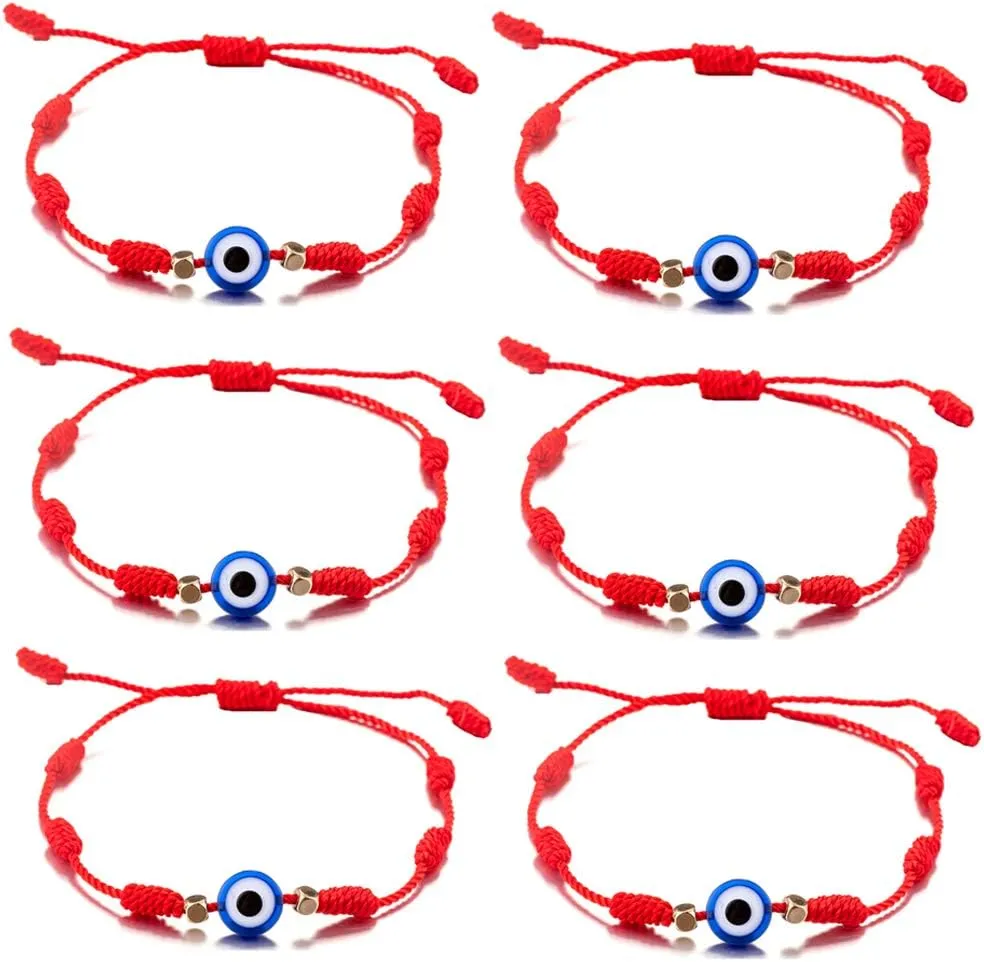 6 Pieces Handmade Knots Red Black Evil Eye Bracelets for Protection and Good Luck, Adjustable Kabbalah Friendship String Bracelets for Women Men