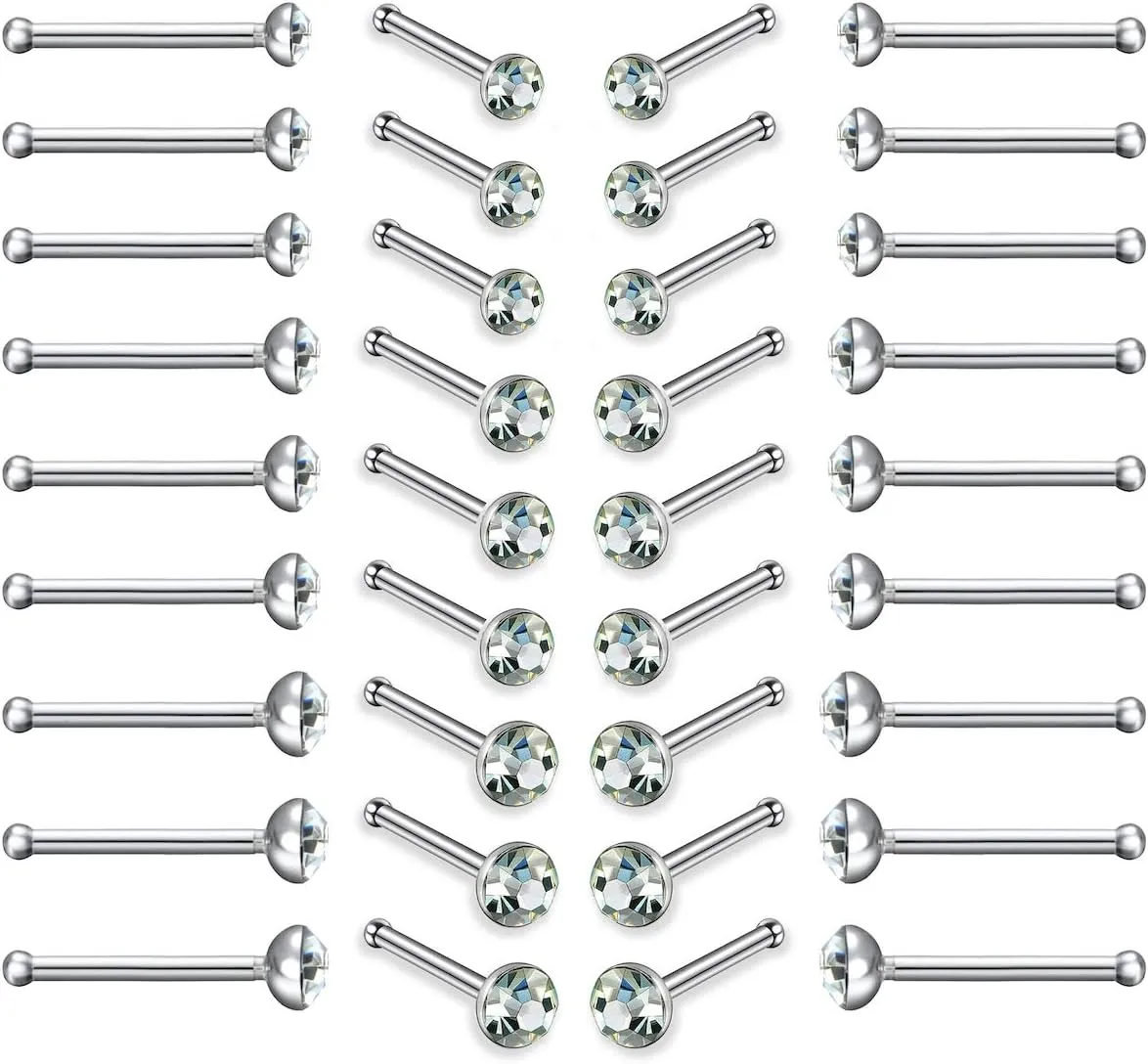 60pcs Small Nose Studs Stainless Steel CZ Nose Piercing Jewelry Tiny Bone Studs for Women Men Hypoallergenic 22G