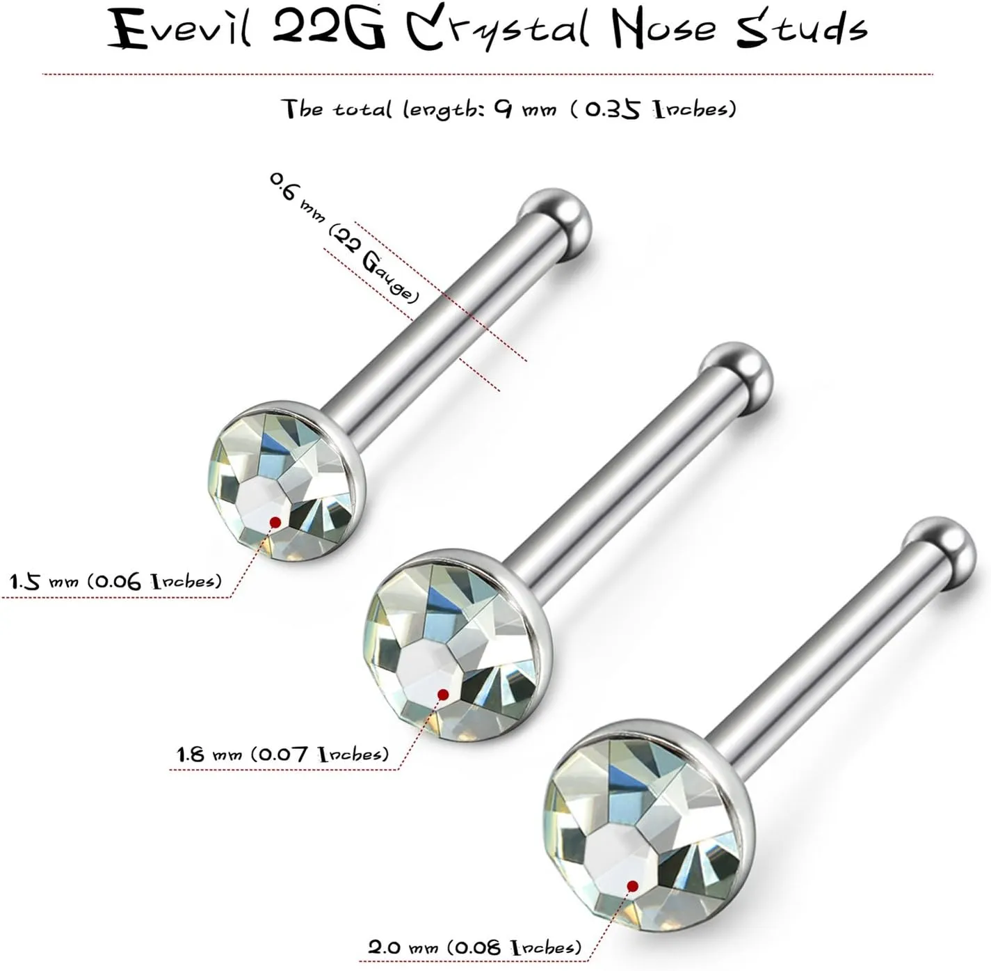 60pcs Small Nose Studs Stainless Steel CZ Nose Piercing Jewelry Tiny Bone Studs for Women Men Hypoallergenic 22G