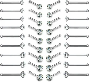 60pcs Small Nose Studs Stainless Steel CZ Nose Piercing Jewelry Tiny Bone Studs for Women Men Hypoallergenic 22G