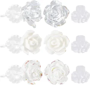 6pcs Earrings for Sensitive Ears, Acrylic Resin Post Flat back Earrings White Rose Clear Earrings Flatback Studs Metal-Free Flower Ear Cartilage Hypoallergenic Studs Clear Studs for Sensitive Ears