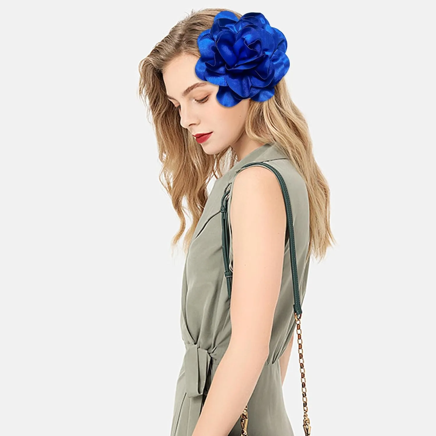 7.5in Extra Large Rose Brooch Exquisite Shiny Satin Camellia Brooch Oversized Flower Brooch Lapel Pin,Suitable For Women Dance Banquet Wedding Hair Clothing Accessories (Sapphire Blue)