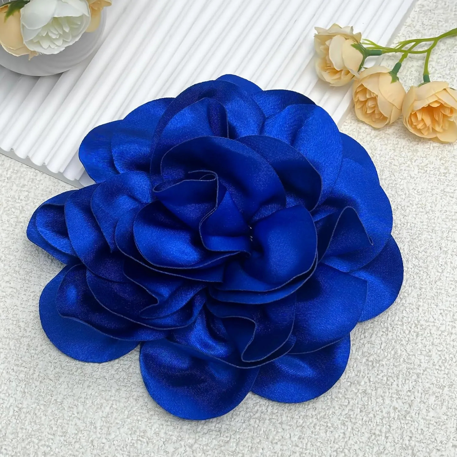 7.5in Extra Large Rose Brooch Exquisite Shiny Satin Camellia Brooch Oversized Flower Brooch Lapel Pin,Suitable For Women Dance Banquet Wedding Hair Clothing Accessories (Sapphire Blue)