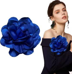 7.5in Extra Large Rose Brooch Exquisite Shiny Satin Camellia Brooch Oversized Flower Brooch Lapel Pin,Suitable For Women Dance Banquet Wedding Hair Clothing Accessories (Sapphire Blue)