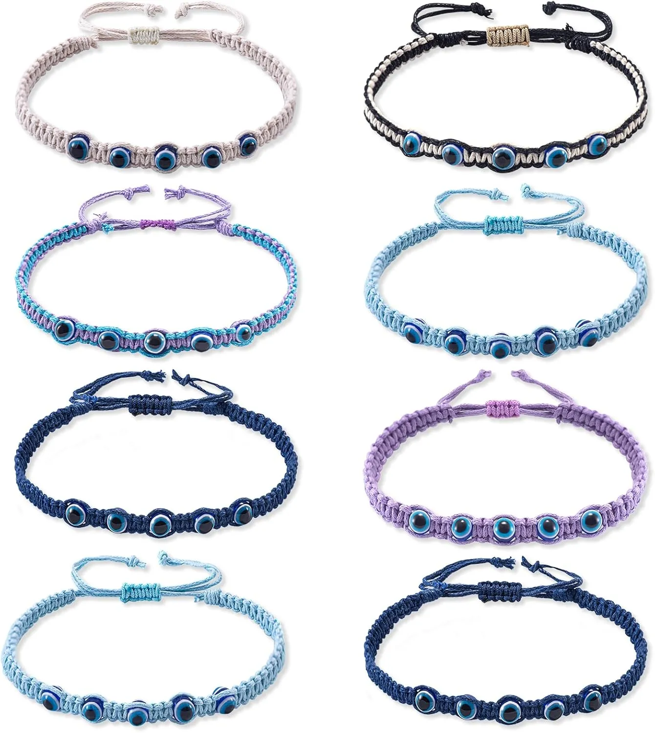8 Pieces Evil Eye Beaded Bracelet Handmade Evil Eye Beaded Bracelets Lucky Kabbalah Protection Friendship Bracelet for Women Men