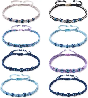 8 Pieces Evil Eye Beaded Bracelet Handmade Evil Eye Beaded Bracelets Lucky Kabbalah Protection Friendship Bracelet for Women Men