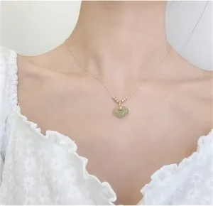 925 Silver Imitation Jade Necklace for Women Gold Chain Safety Lock Pendant Necklace Wedding Jewelry