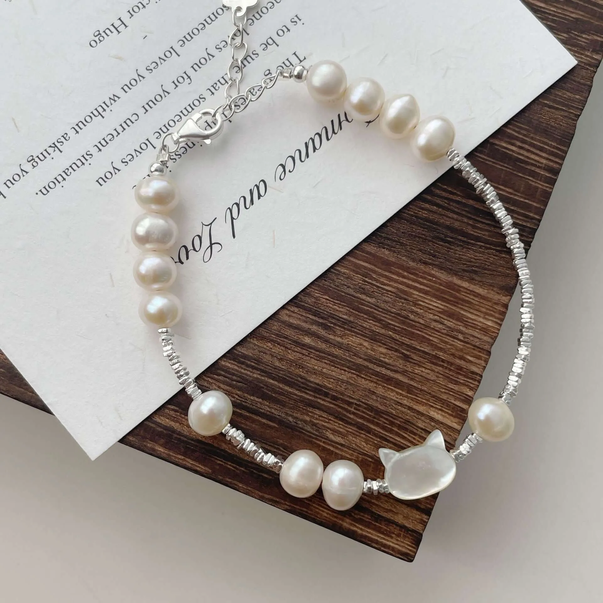 925 Silver Kitten Silver Nugget Freshwater Pearl Bracelet