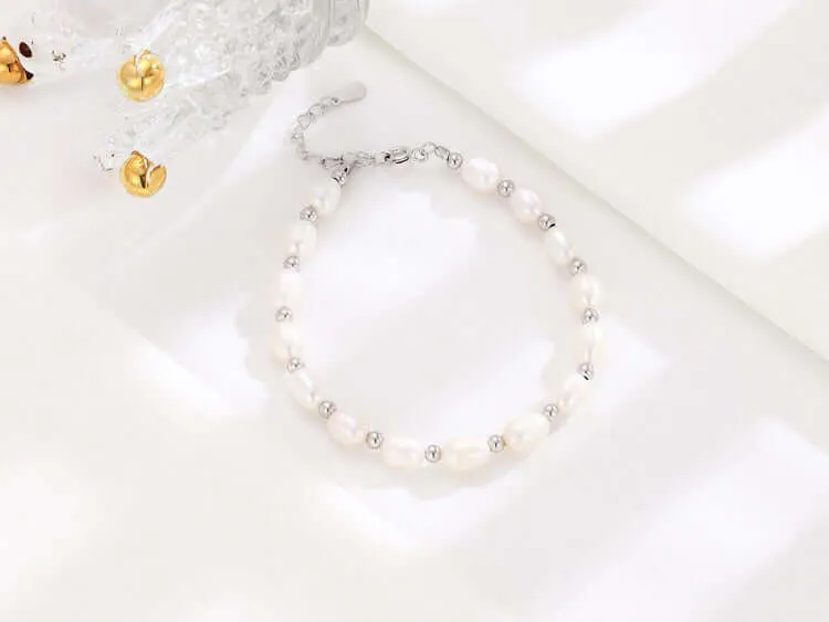 925 Silver Trendolla Silver Ball Freshwater Pearl Bracelet
