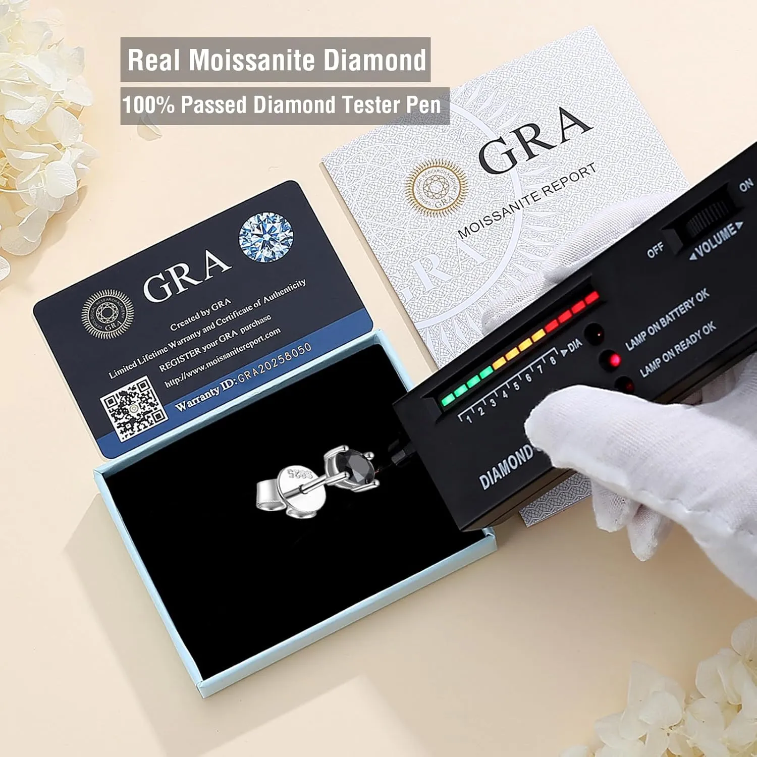 925 Sterling Silver Black Moissanite Earrings for Men,0.8-2CT Stud Earrings for Women Hypoallergenic Perfect Jewelry Gifts