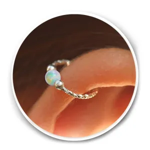 925 Sterling Silver Cartilage Earring - Thin Tiny 20 Gauge 8mm White Opal Helix Hoop - Handmade Silver Helix Piercing Jewelry For Women - Gift Ready