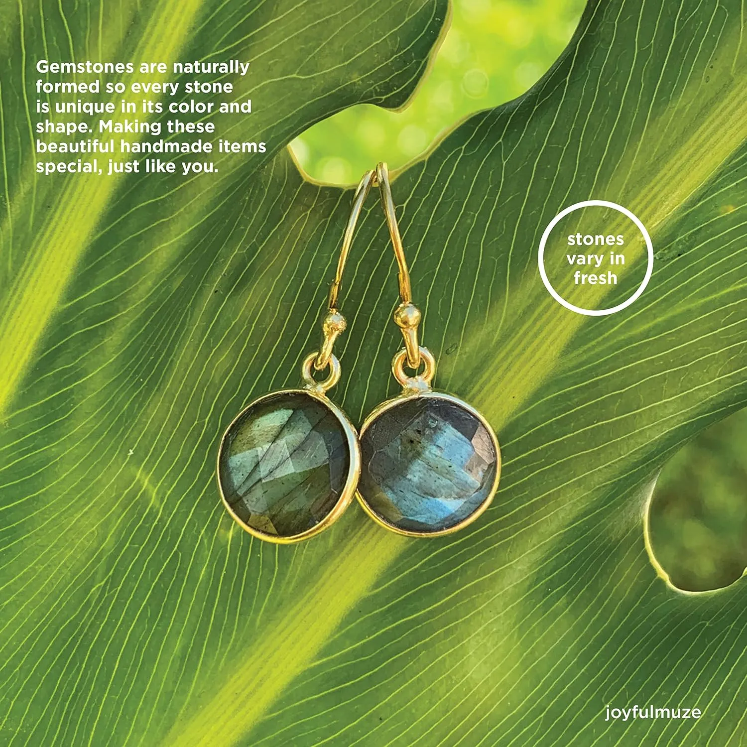 925 Sterling Silver Dangle Drop Earrings, Light Dangle Faceted Round 10mm Stones, Handmade Birthstone Jewelry Gift for Women, 1" Long (Labradorite-Gold)