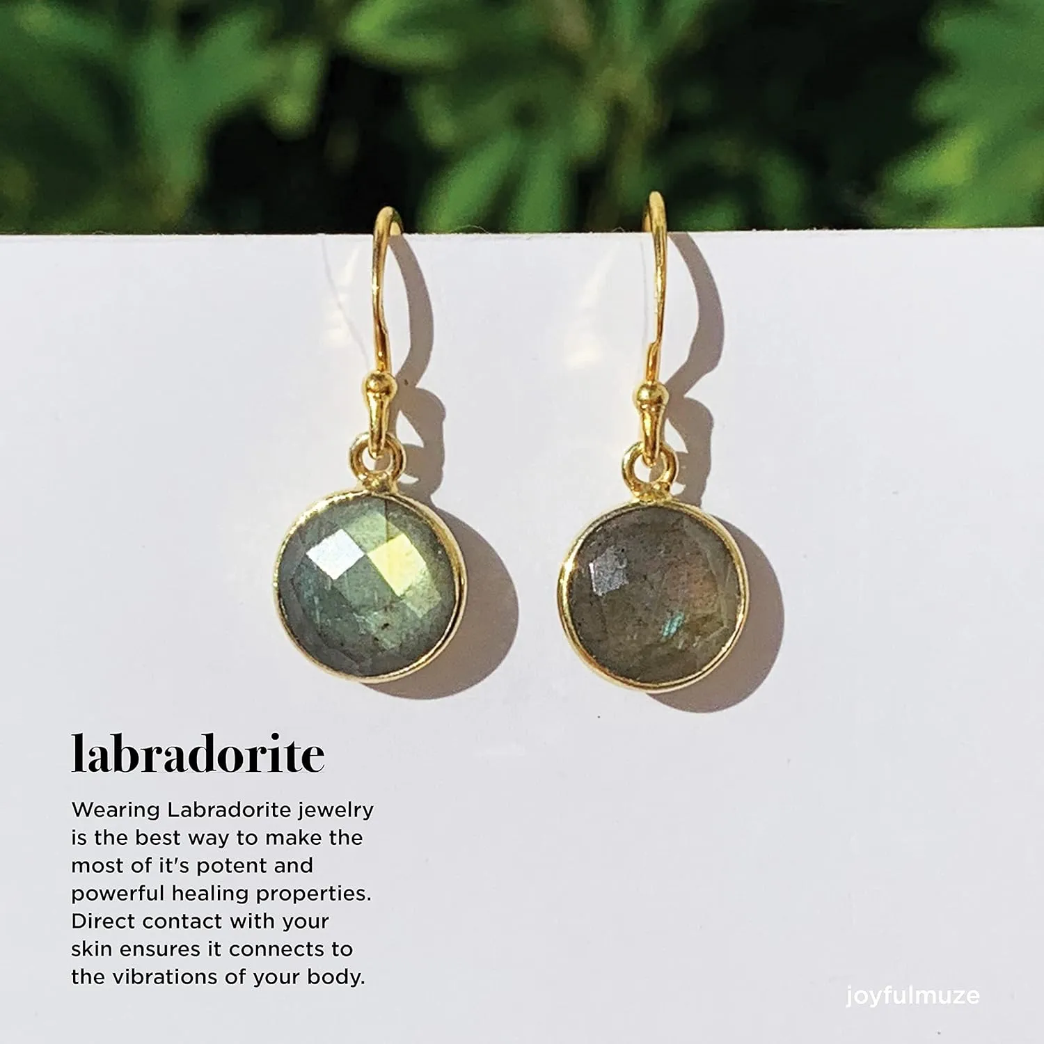 925 Sterling Silver Dangle Drop Earrings, Light Dangle Faceted Round 10mm Stones, Handmade Birthstone Jewelry Gift for Women, 1" Long (Labradorite-Gold)