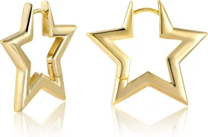 925 Sterling Silver Earrings Star Geometric Rhombus Silver Hoop Earrings for Women Trendy Small Hoop Earrings Silver Hypoallergenic Earrings Small Huggie Hoops Earrings for Jewelry Gifts