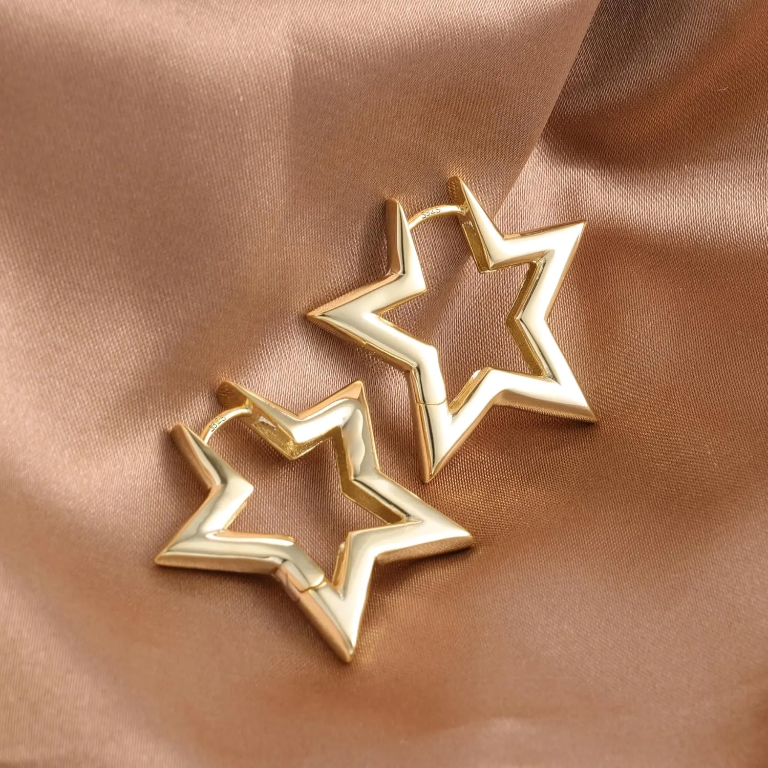 925 Sterling Silver Earrings Star Geometric Rhombus Silver Hoop Earrings for Women Trendy Small Hoop Earrings Silver Hypoallergenic Earrings Small Huggie Hoops Earrings for Jewelry Gifts