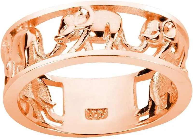 925 Sterling Silver Elephant Family Migration Ring (Comes in Colors)