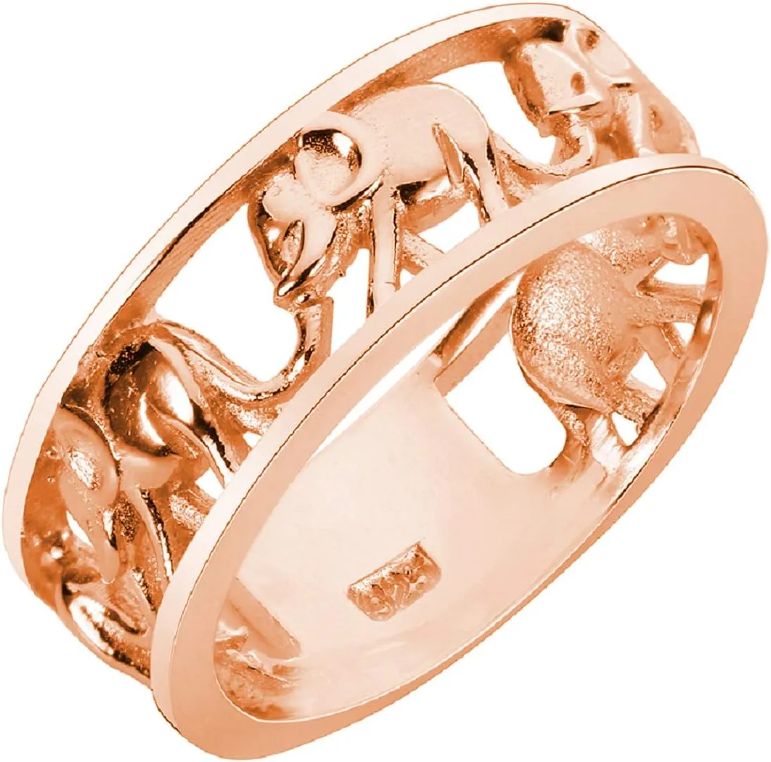 925 Sterling Silver Elephant Family Migration Ring (Comes in Colors)