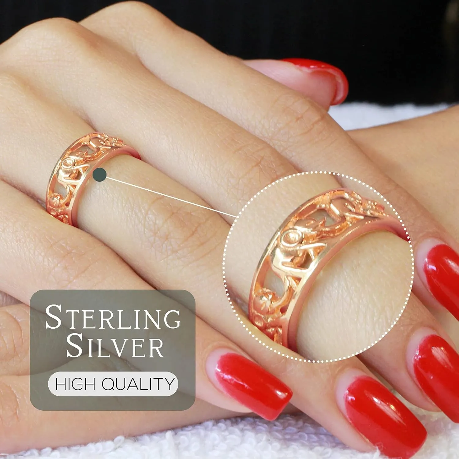 925 Sterling Silver Elephant Family Migration Ring (Comes in Colors)
