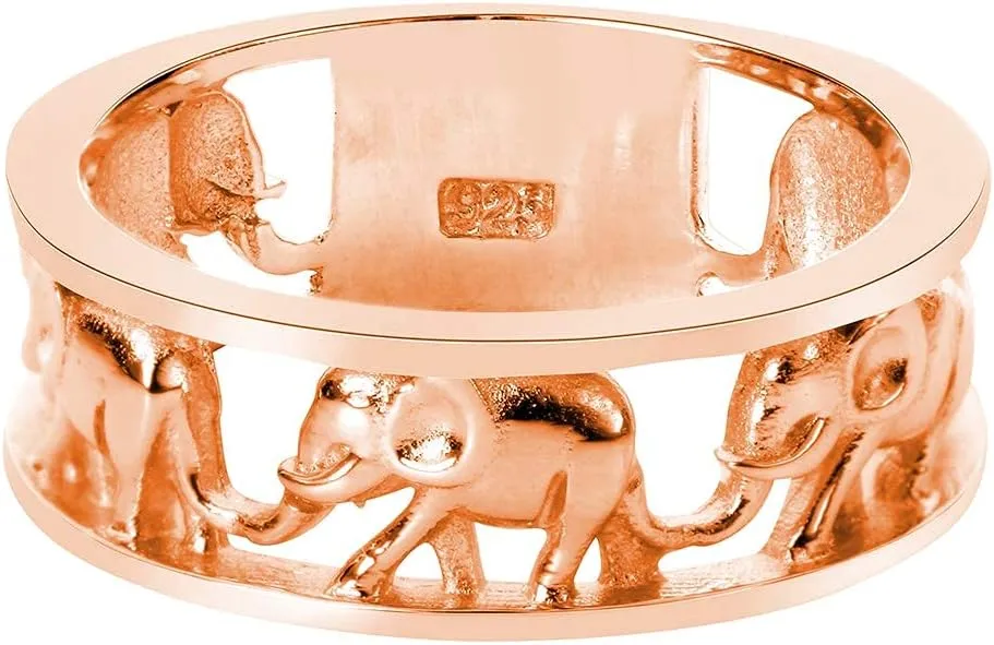 925 Sterling Silver Elephant Family Migration Ring (Comes in Colors)