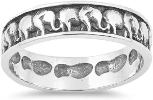 925 Sterling Silver Elephant Migration Band Ring