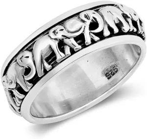 925 Sterling Silver Elephants Migration Spinner Ring