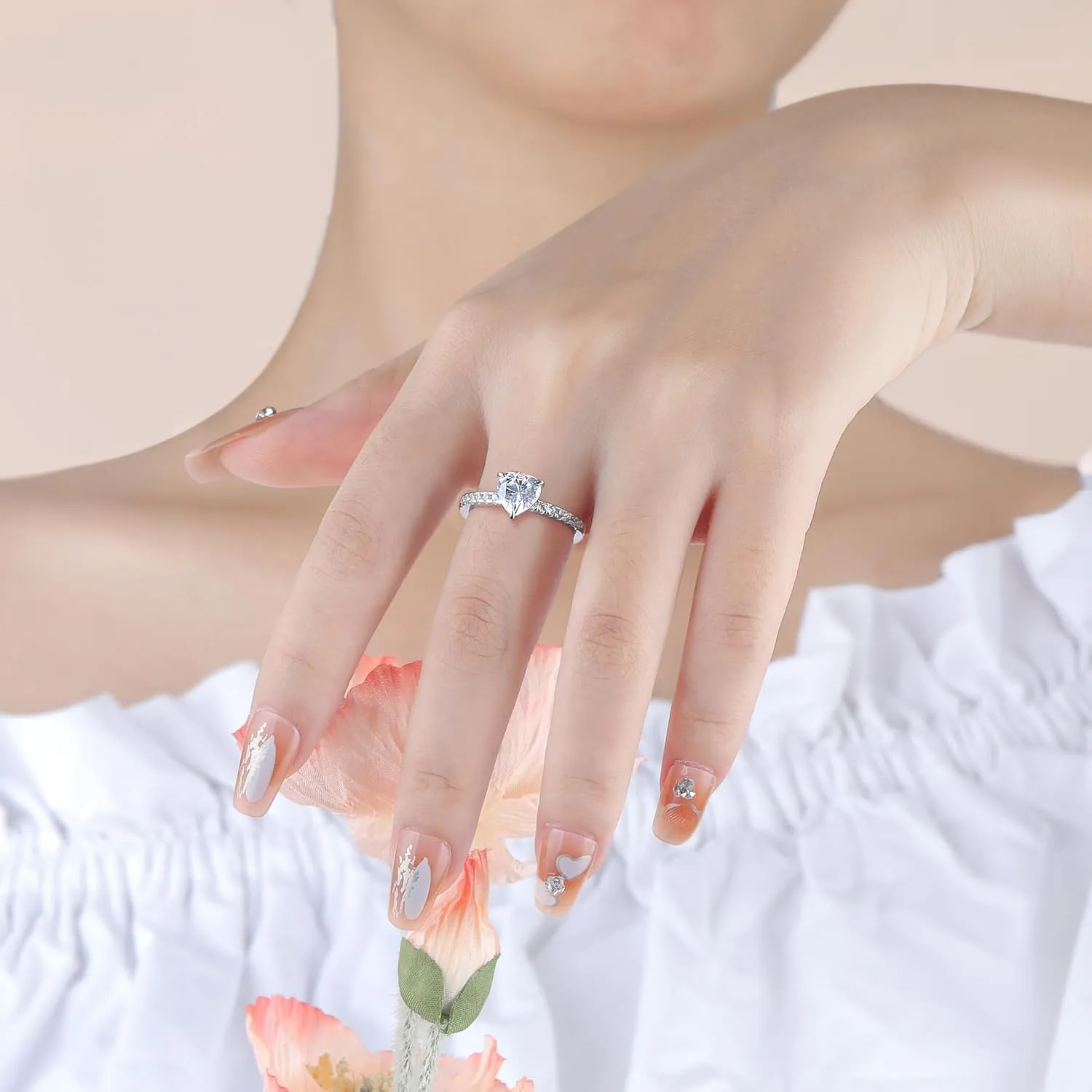 925 Sterling Silver Engagement Rings for Women Heart Cut Cubic Zirconia Wedding Promise Rings for Her Size 4-12.5