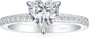 925 Sterling Silver Engagement Rings for Women Heart Cut Cubic Zirconia Wedding Promise Rings for Her Size 4-12.5