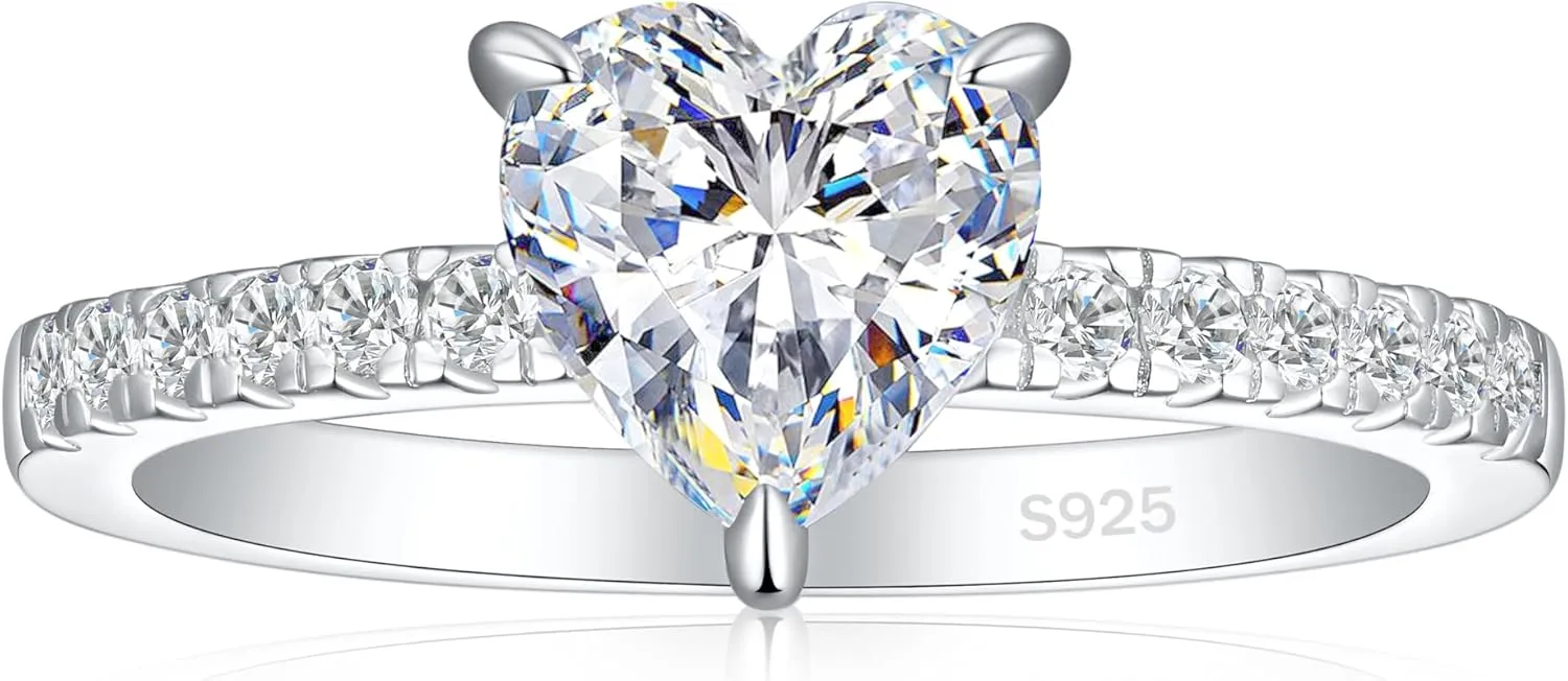 925 Sterling Silver Engagement Rings for Women Heart Cut Cubic Zirconia Wedding Promise Rings for Her Size 4-12.5