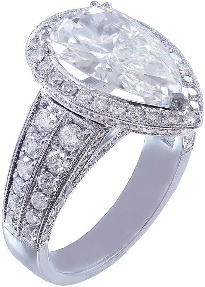 925 Sterling Silver Exquisite Large Drop Shaped Zircon Ladies Ring Female Diamond Ring Zircon Ring Female Jewelry Found Earrings (US Code 6)