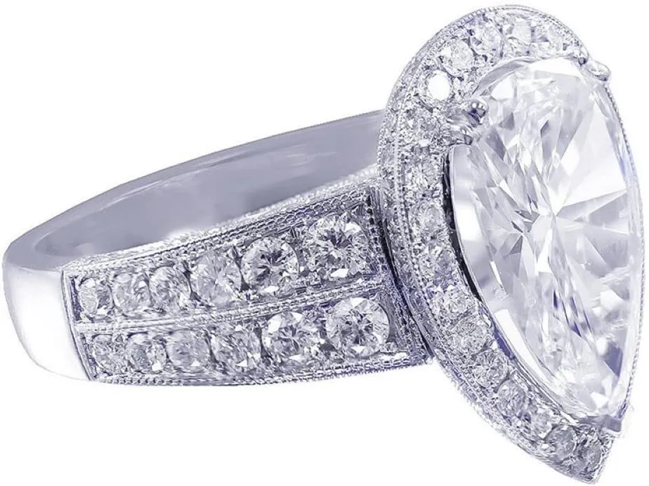 925 Sterling Silver Exquisite Large Drop Shaped Zircon Ladies Ring Female Diamond Ring Zircon Ring Female Jewelry Found Earrings (US Code 6)